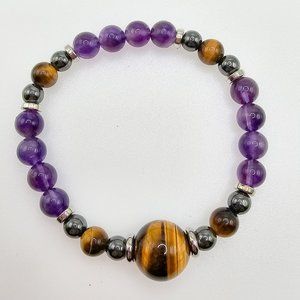 Fearless and Strength - Tigers Eye, Amethyst & Hematite  8 Inch Energy Bracelet
